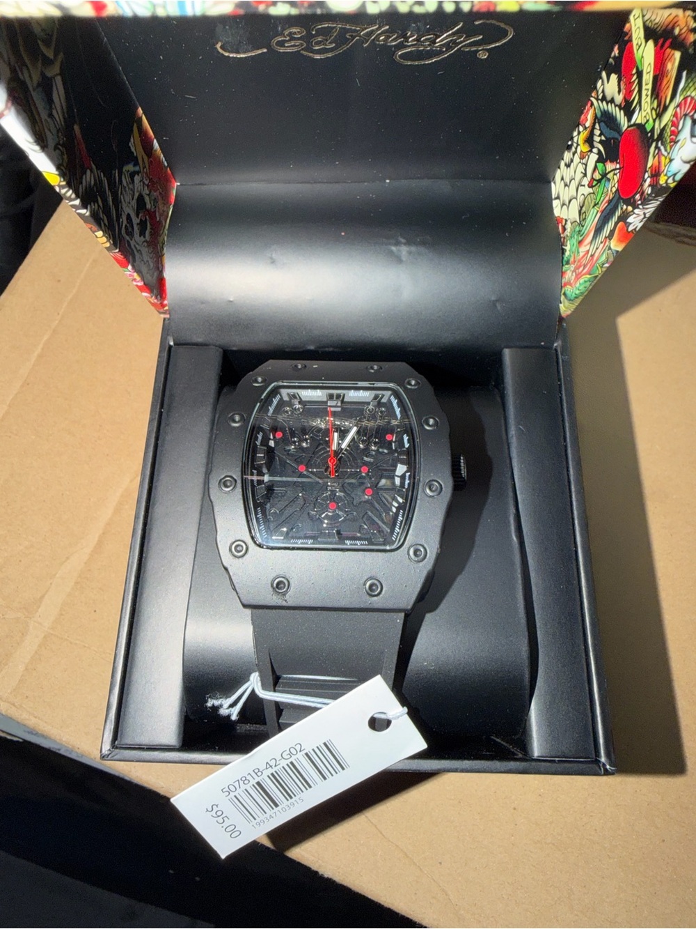 Ed Hardy Men's Black Watch with Red Accents